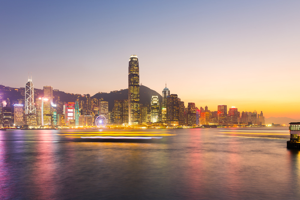 Victoria Harbour, Hong Kong, at dusk